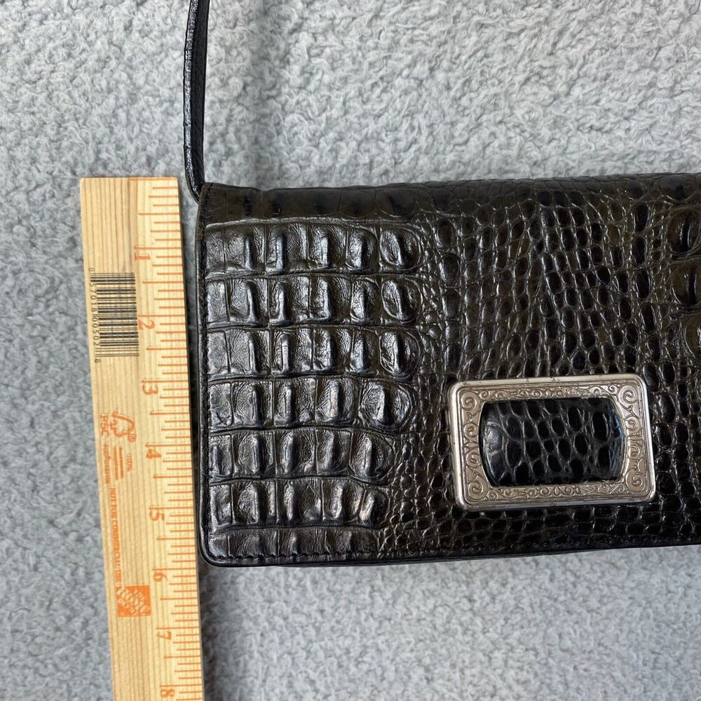 VTG Brighton Black Croc Leather Crossbody Clutch Purse Organizer Wallet Vintages - Picture 3 of 14
